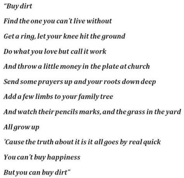 Famous Buy Dirt Song Lyrics Ideas