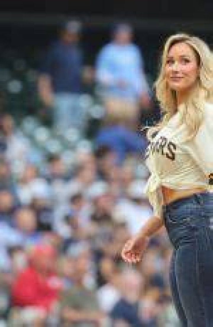 PAIGE SPIRANAC Throwing Out First Pitch at Brewers Game in Milwaukee 06